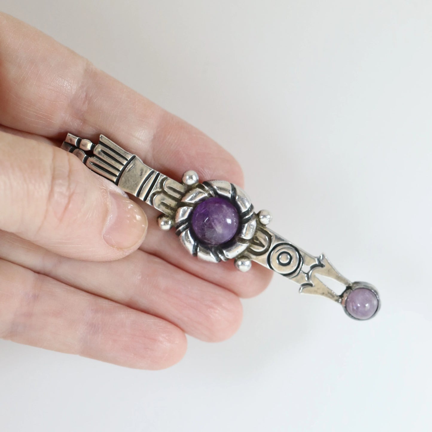 Vintage Taxco William Spratling Jewelry | Amethyst Tribal Arrow Brooch - Carmel Fine Silver Jewelry