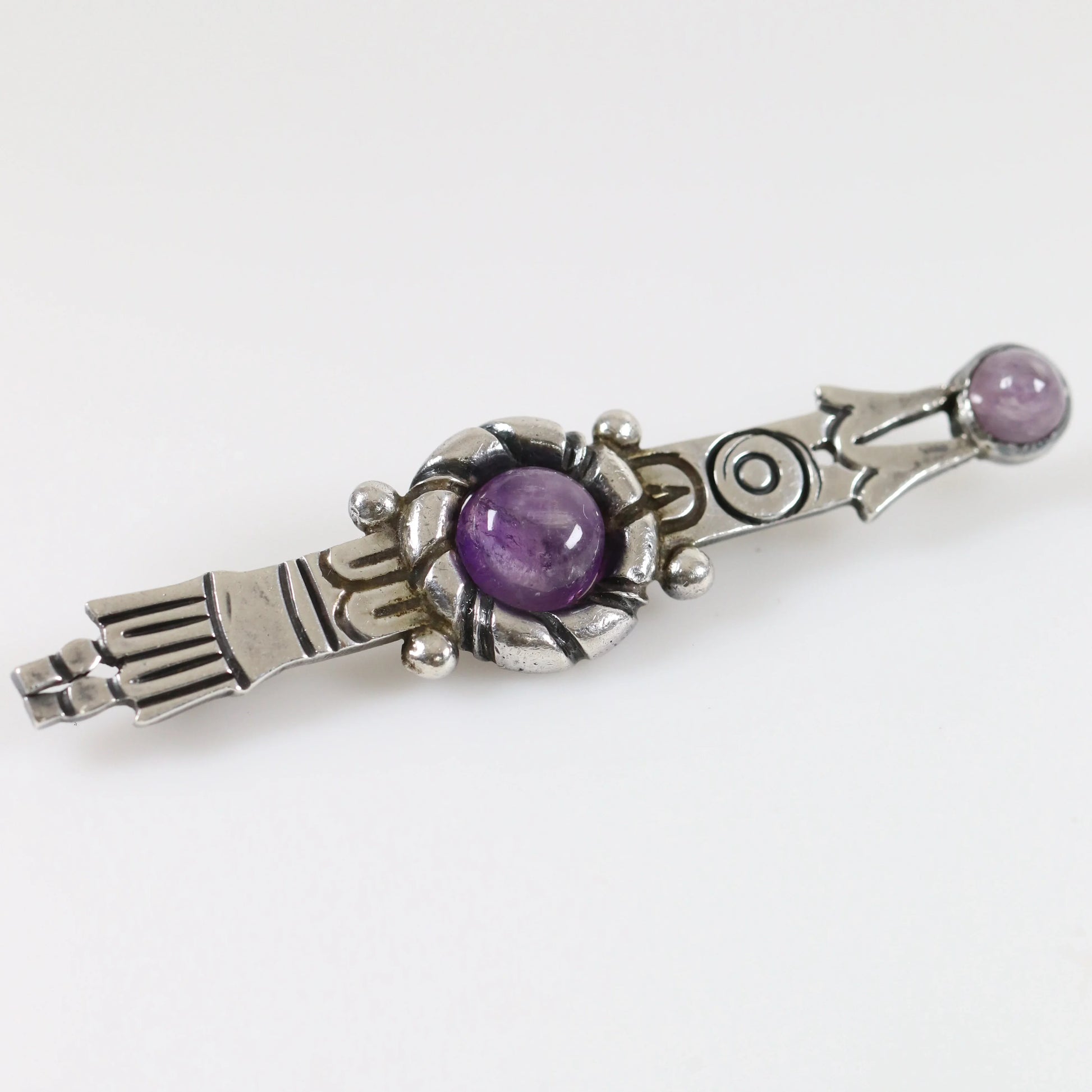 Vintage Taxco William Spratling Jewelry | Amethyst Tribal Arrow Brooch - Carmel Fine Silver Jewelry