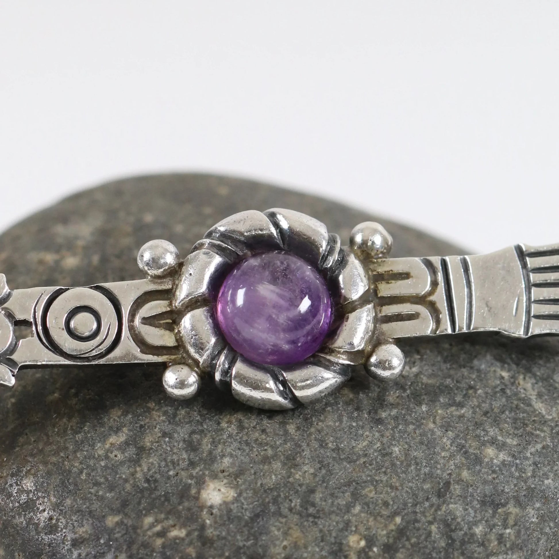 Vintage Taxco William Spratling Jewelry | Amethyst Tribal Arrow Brooch - Carmel Fine Silver Jewelry