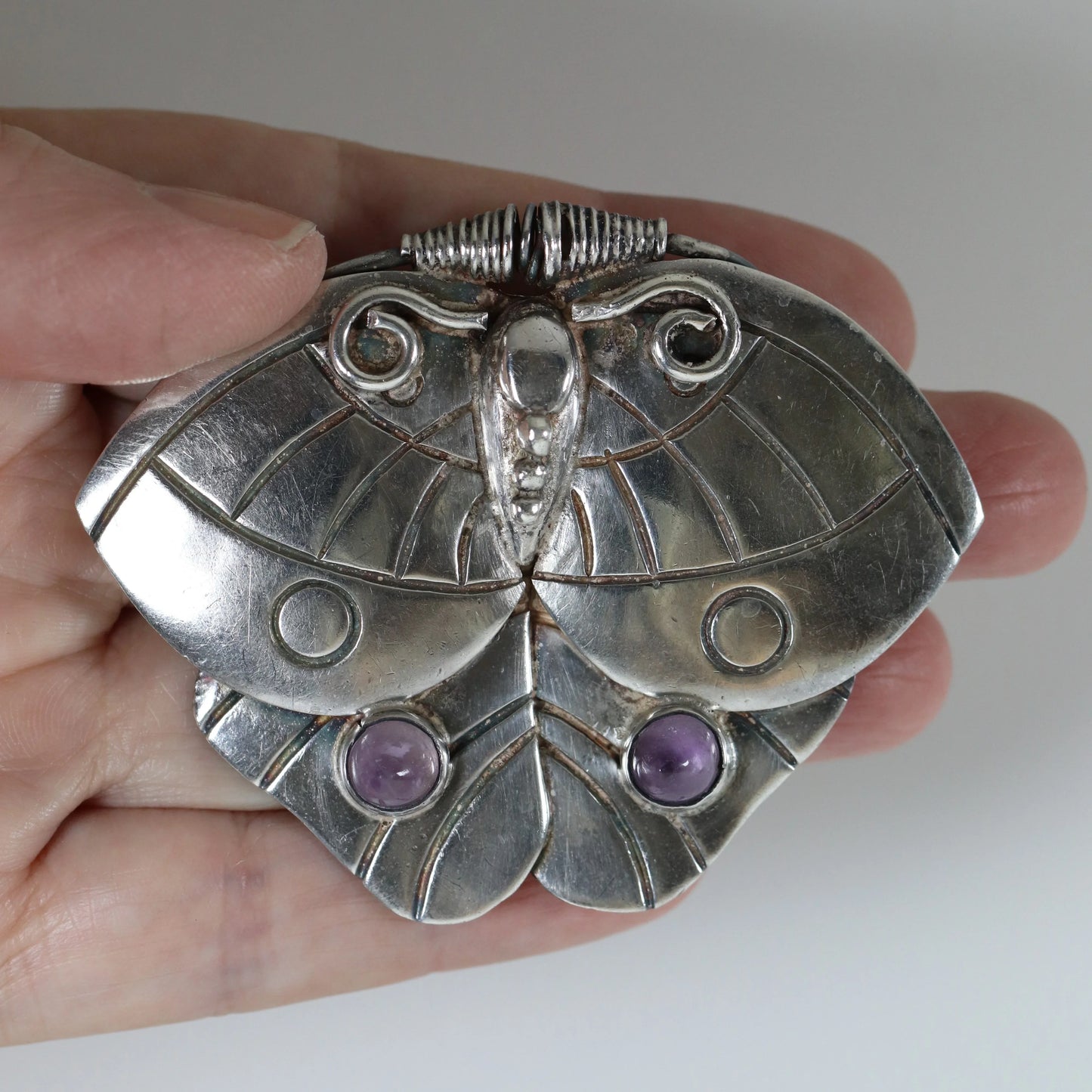Vintage William Spratling Jewelry | Amethyst Butterfly Moth Brooch Sterling Silver Mexico - Carmel Fine Silver Jewelry