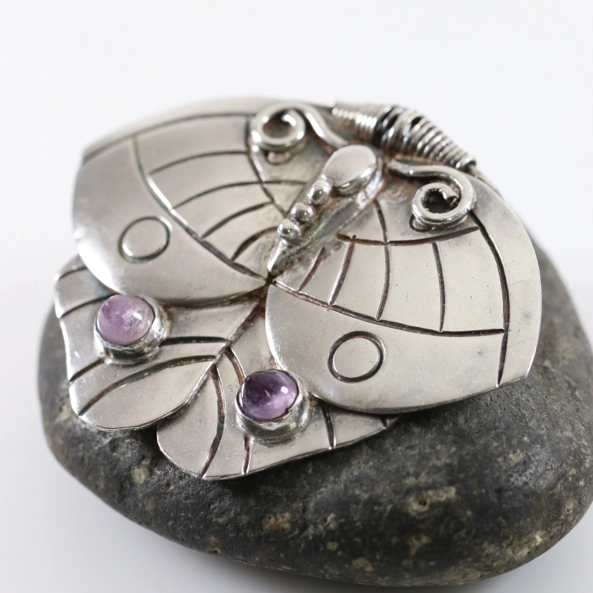 Vintage William Spratling Jewelry | Amethyst Butterfly Moth Brooch Sterling Silver Mexico - Carmel Fine Silver Jewelry