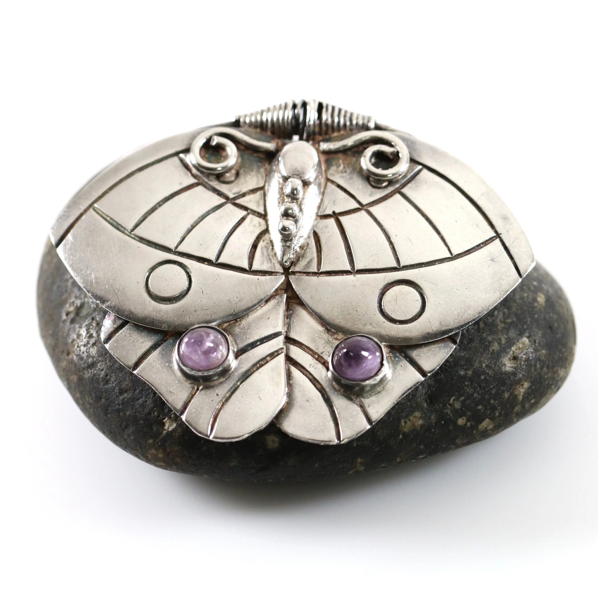 Vintage William Spratling Jewelry | Amethyst Butterfly Moth Brooch Sterling Silver Mexico - Carmel Fine Silver Jewelry