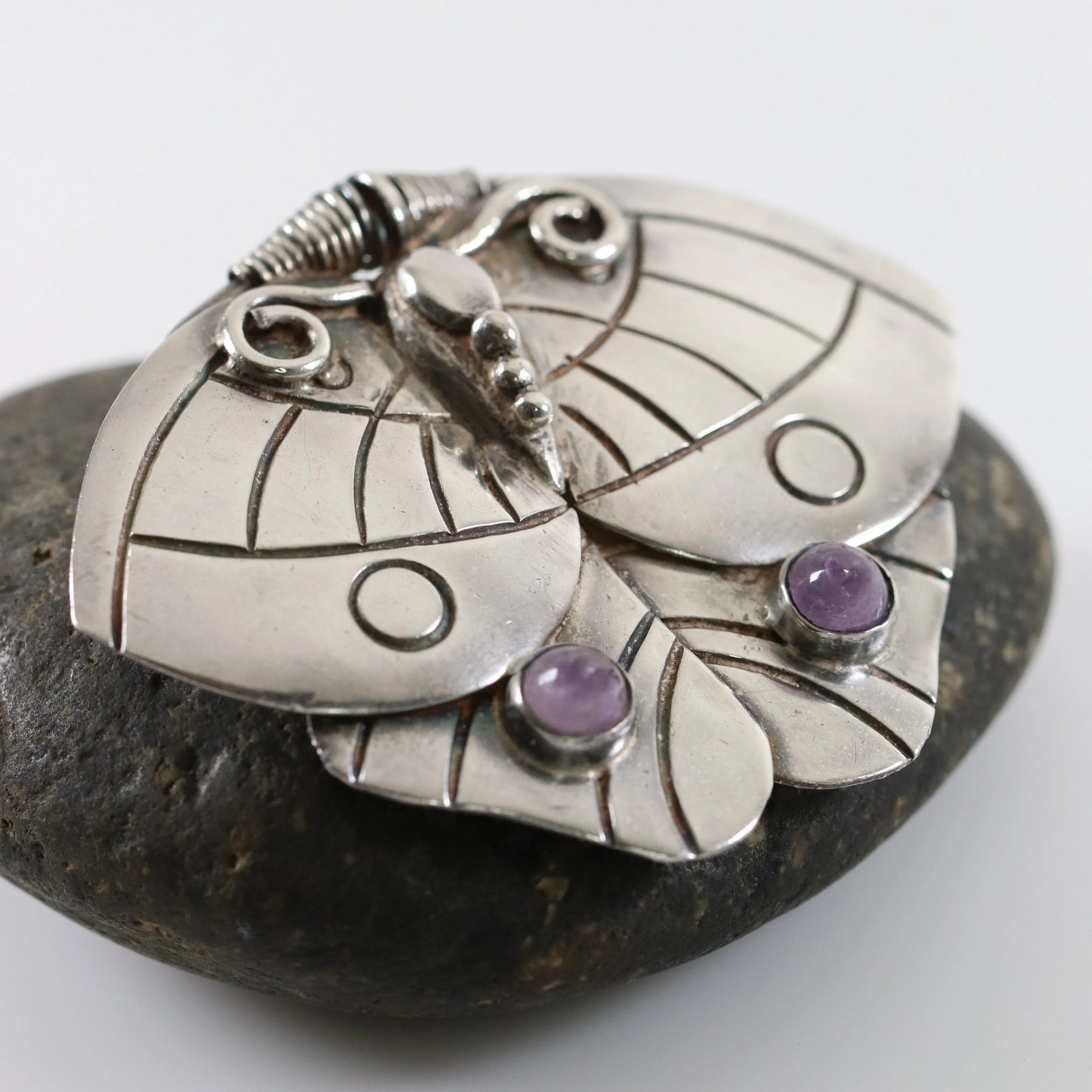 Vintage William Spratling Jewelry | Amethyst Butterfly Moth Brooch Sterling Silver Mexico - Carmel Fine Silver Jewelry