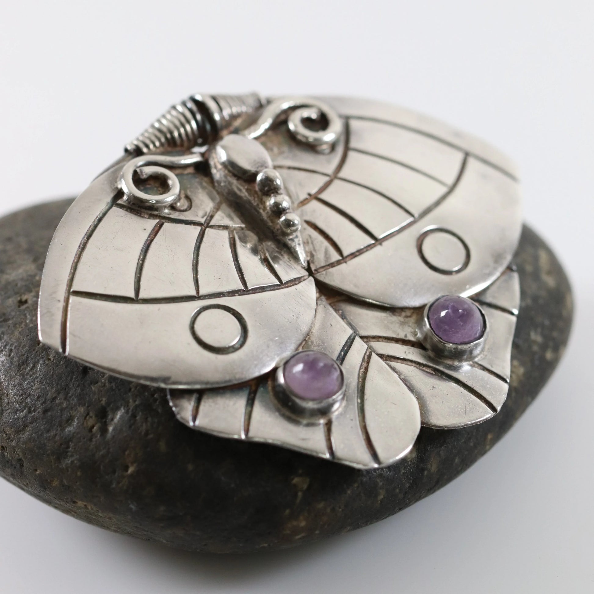 Vintage William Spratling Jewelry | Amethyst Butterfly Moth Brooch Sterling Silver Mexico - Carmel Fine Silver Jewelry