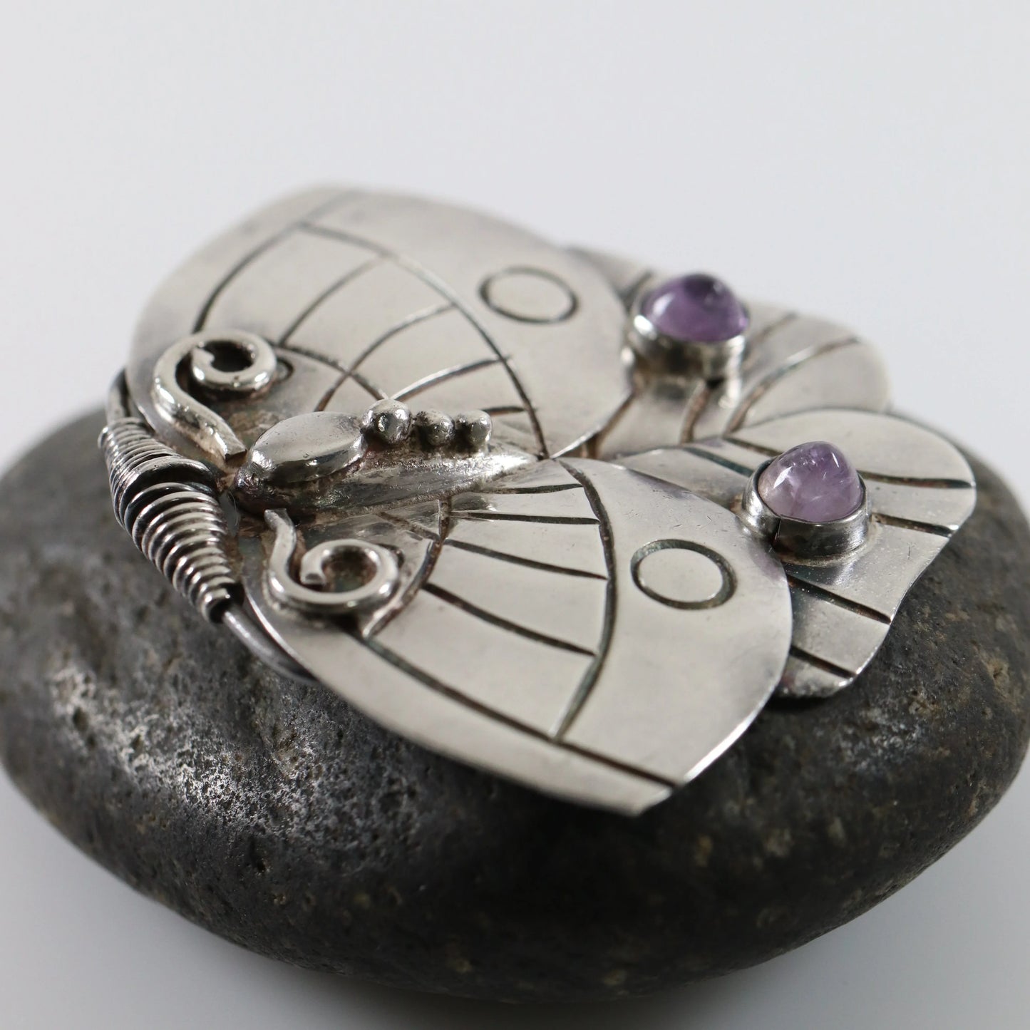 Vintage William Spratling Jewelry | Amethyst Butterfly Moth Brooch Sterling Silver Mexico - Carmel Fine Silver Jewelry