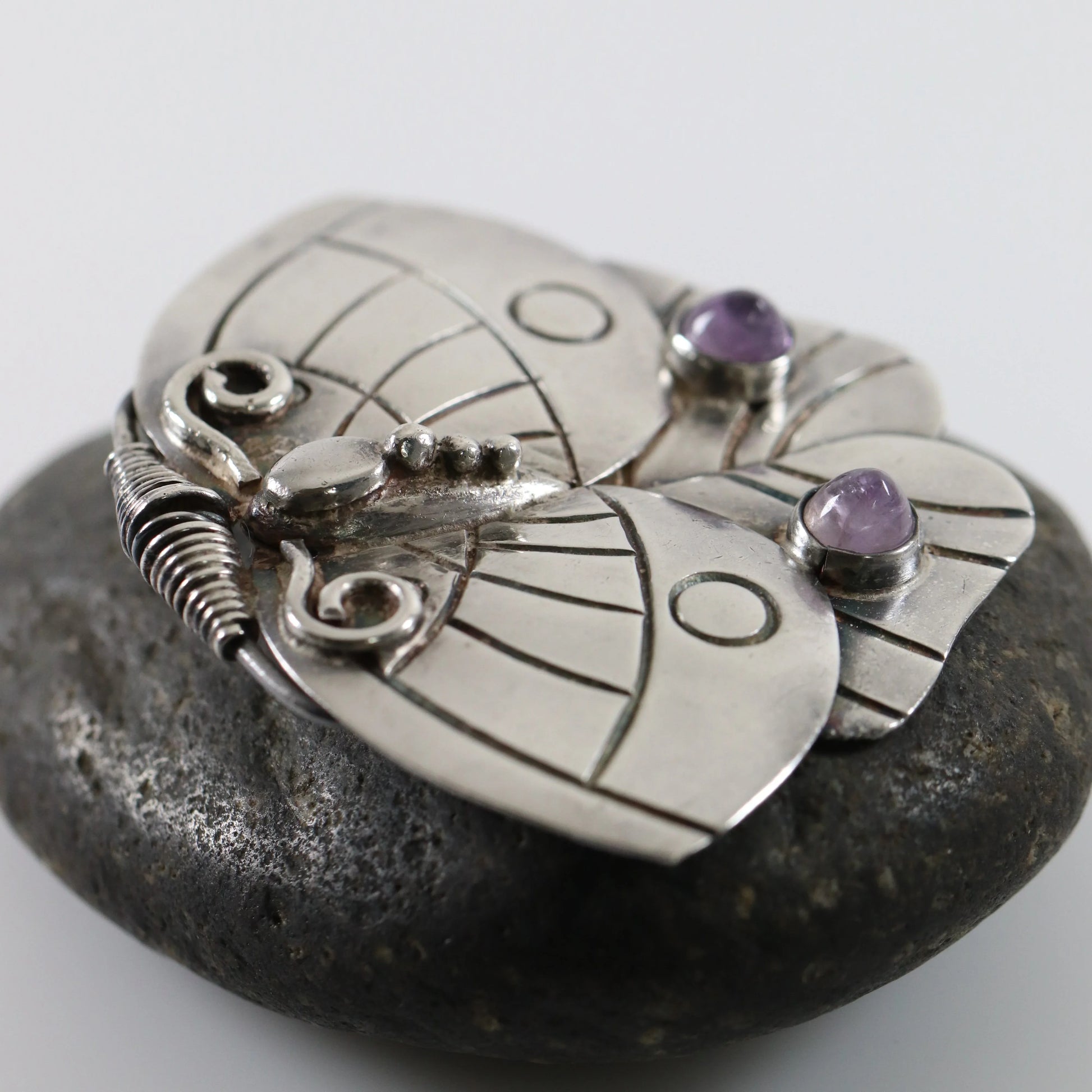 Vintage William Spratling Jewelry | Amethyst Butterfly Moth Brooch Sterling Silver Mexico - Carmel Fine Silver Jewelry