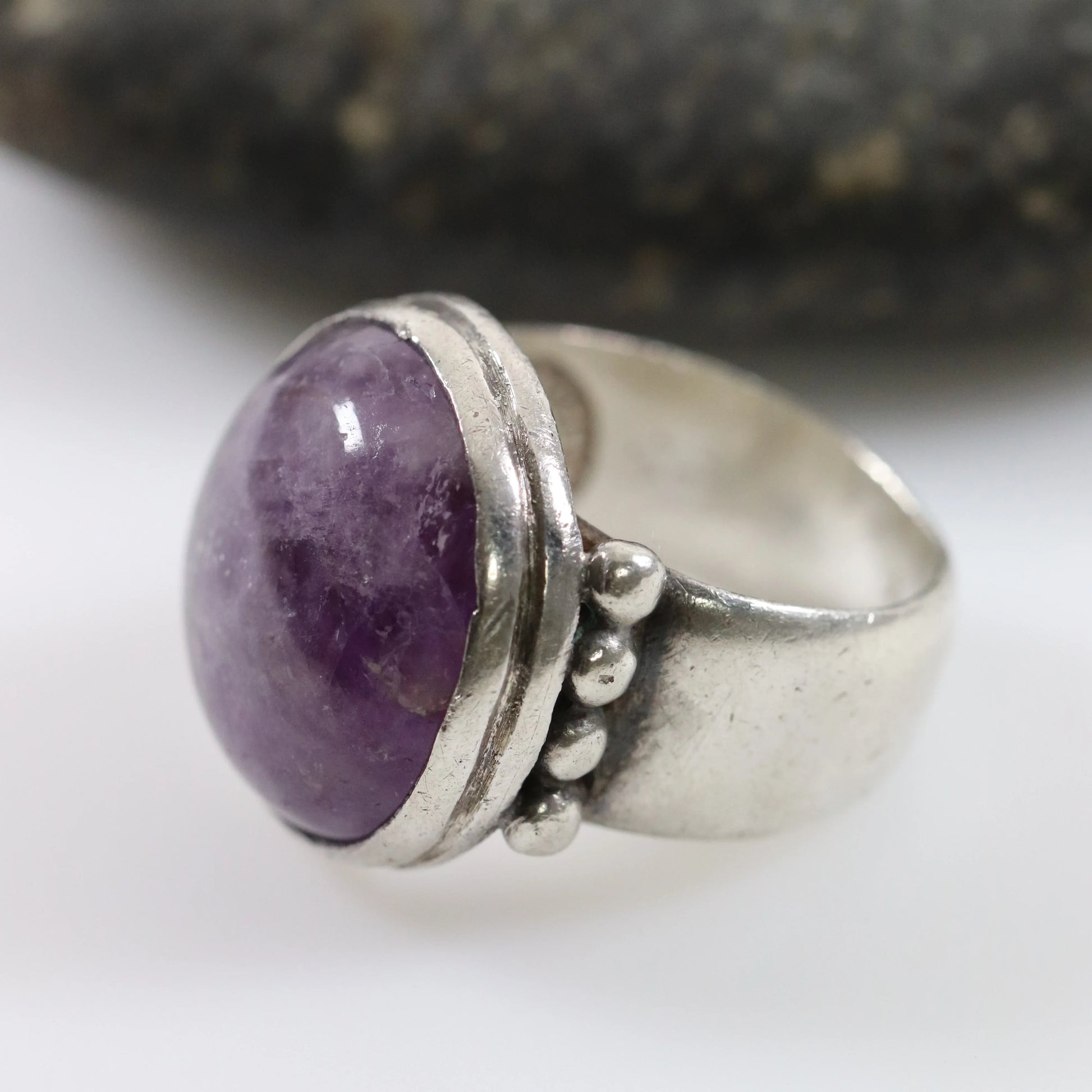 Vintage William Spratling Jewelry | Amethyst Mid-Century Statement Ring Mexico (US 8 3/4) - Carmel Fine Silver Jewelry