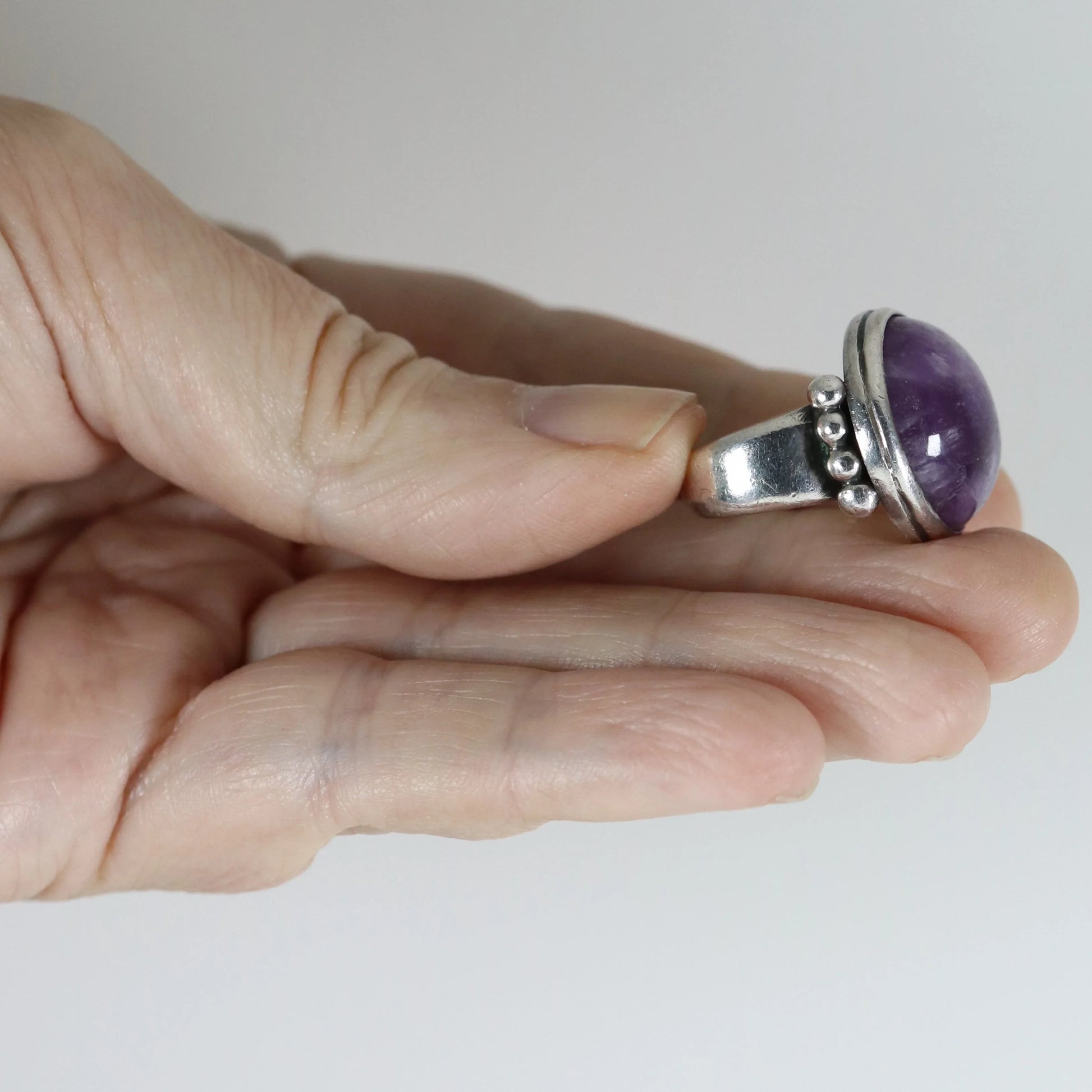 Vintage William Spratling Jewelry | Beaded Mid-Century Amethyst Statement Ring Mexico (US 5 3/4) - Carmel Fine Silver Jewelry