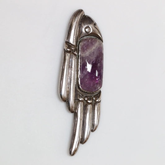 Vintage William Spratling Jewelry | Mid-Century Amethyst Lorenzo Brooch Taxco Mexico - Carmel Fine Silver Jewelry