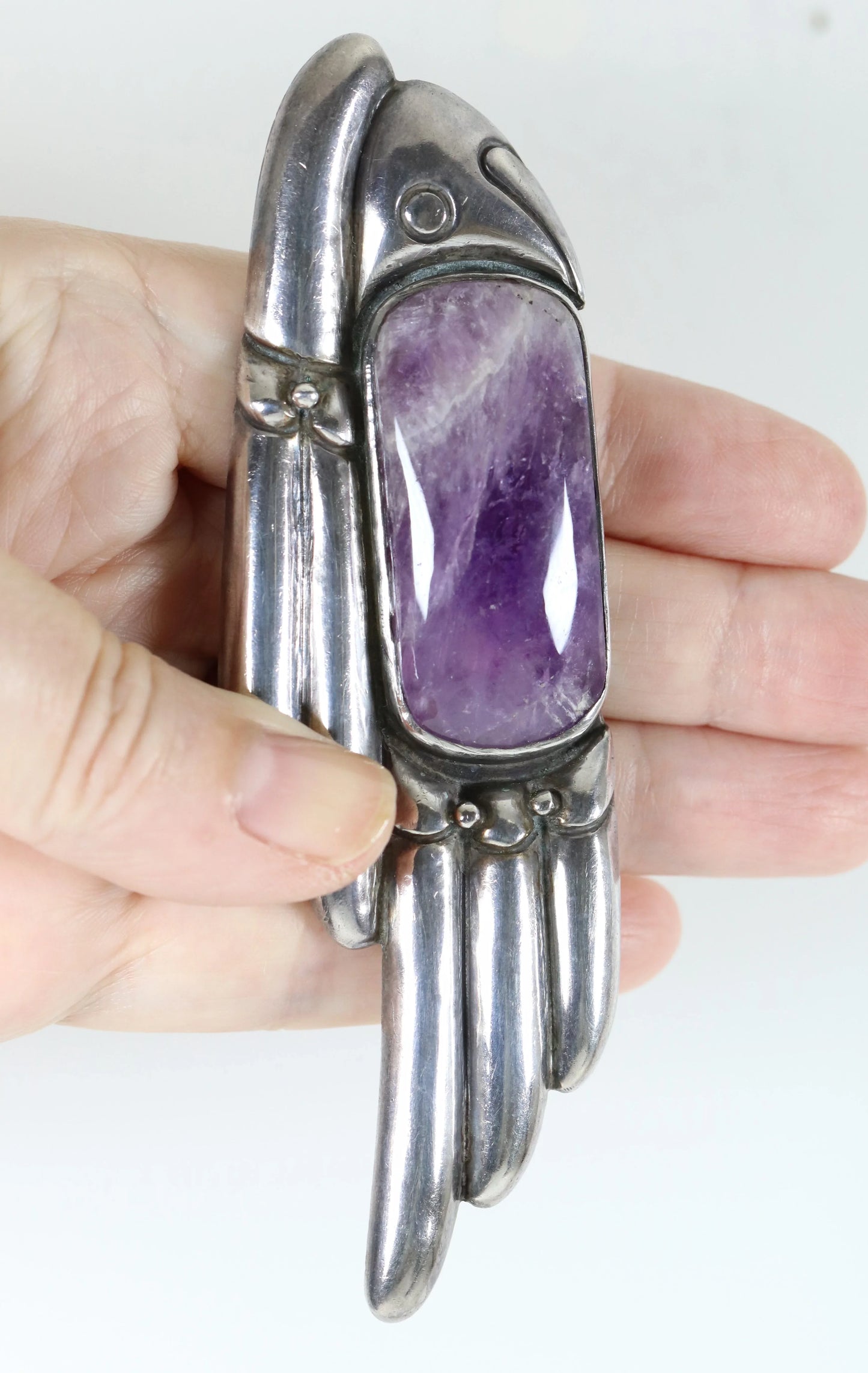 Vintage William Spratling Jewelry | Mid-Century Amethyst Lorenzo Brooch Taxco Mexico - Carmel Fine Silver Jewelry