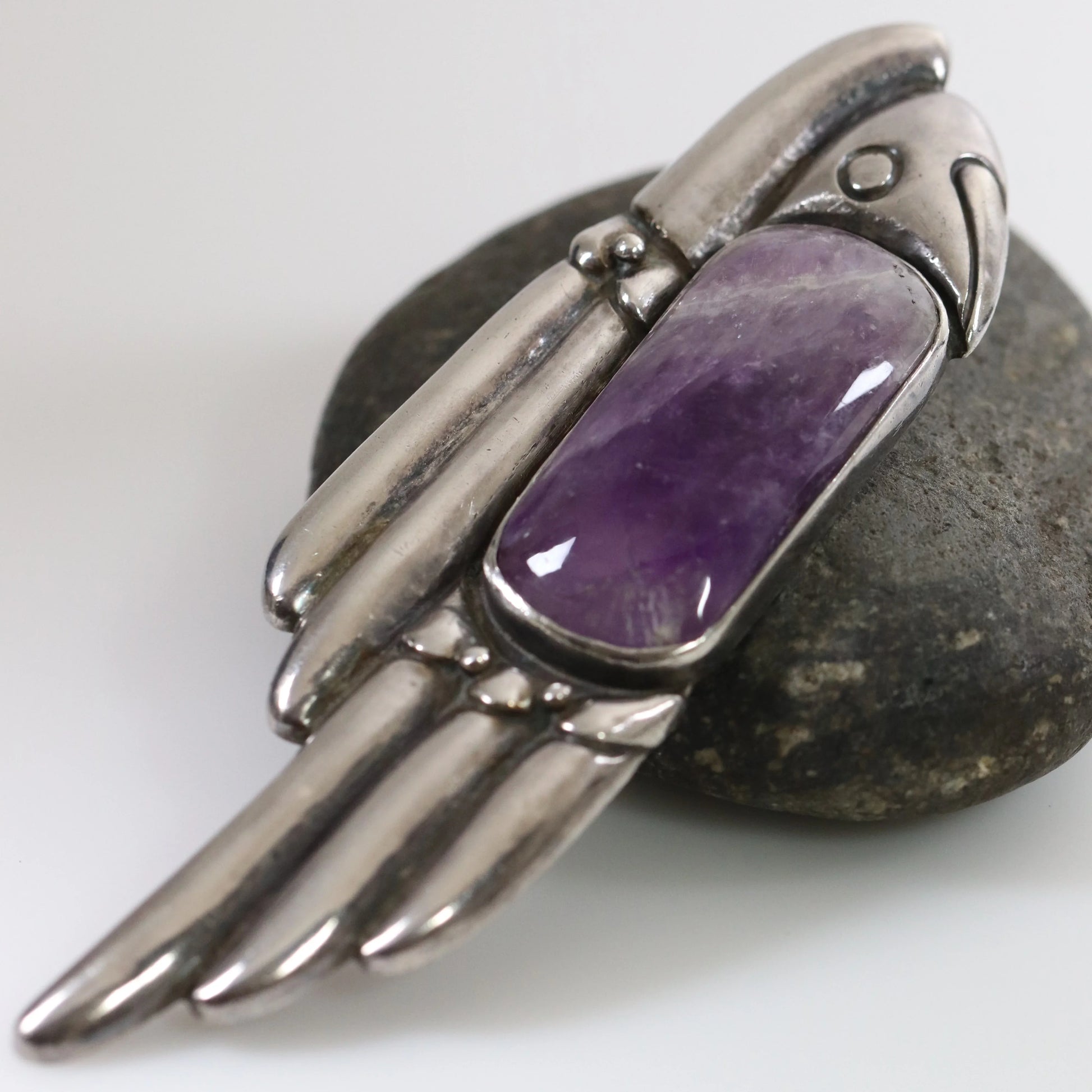 Vintage William Spratling Jewelry | Mid-Century Amethyst Lorenzo Brooch Taxco Mexico - Carmel Fine Silver Jewelry