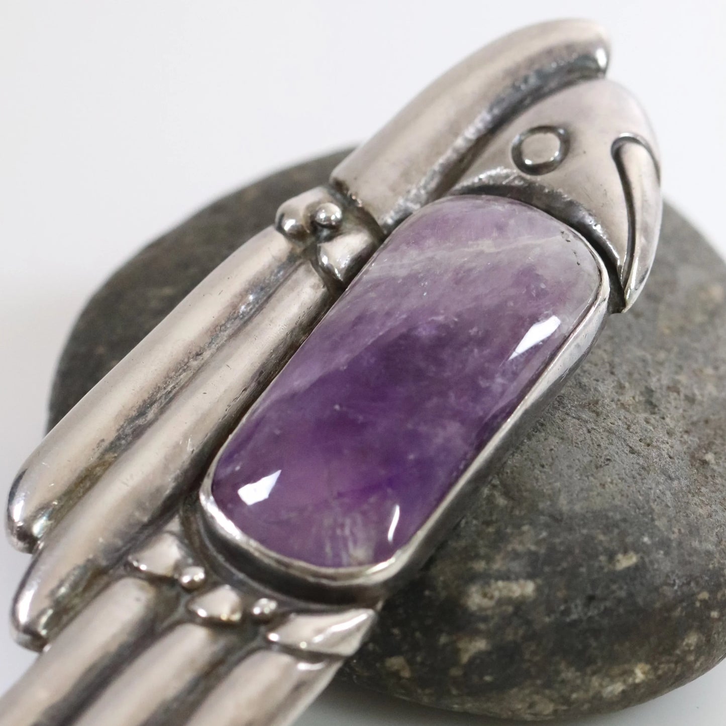 Vintage William Spratling Jewelry | Mid-Century Amethyst Lorenzo Brooch Taxco Mexico - Carmel Fine Silver Jewelry