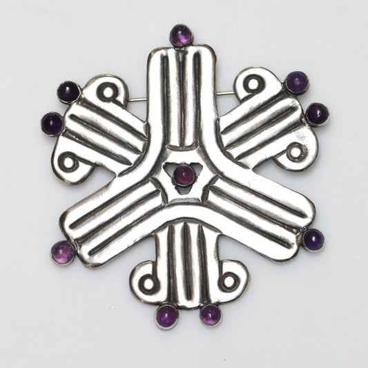 Vintage William Spratling Jewelry | William Spratling Amethyst Geometric Brooch Mexico - Carmel Fine Silver Jewelry
