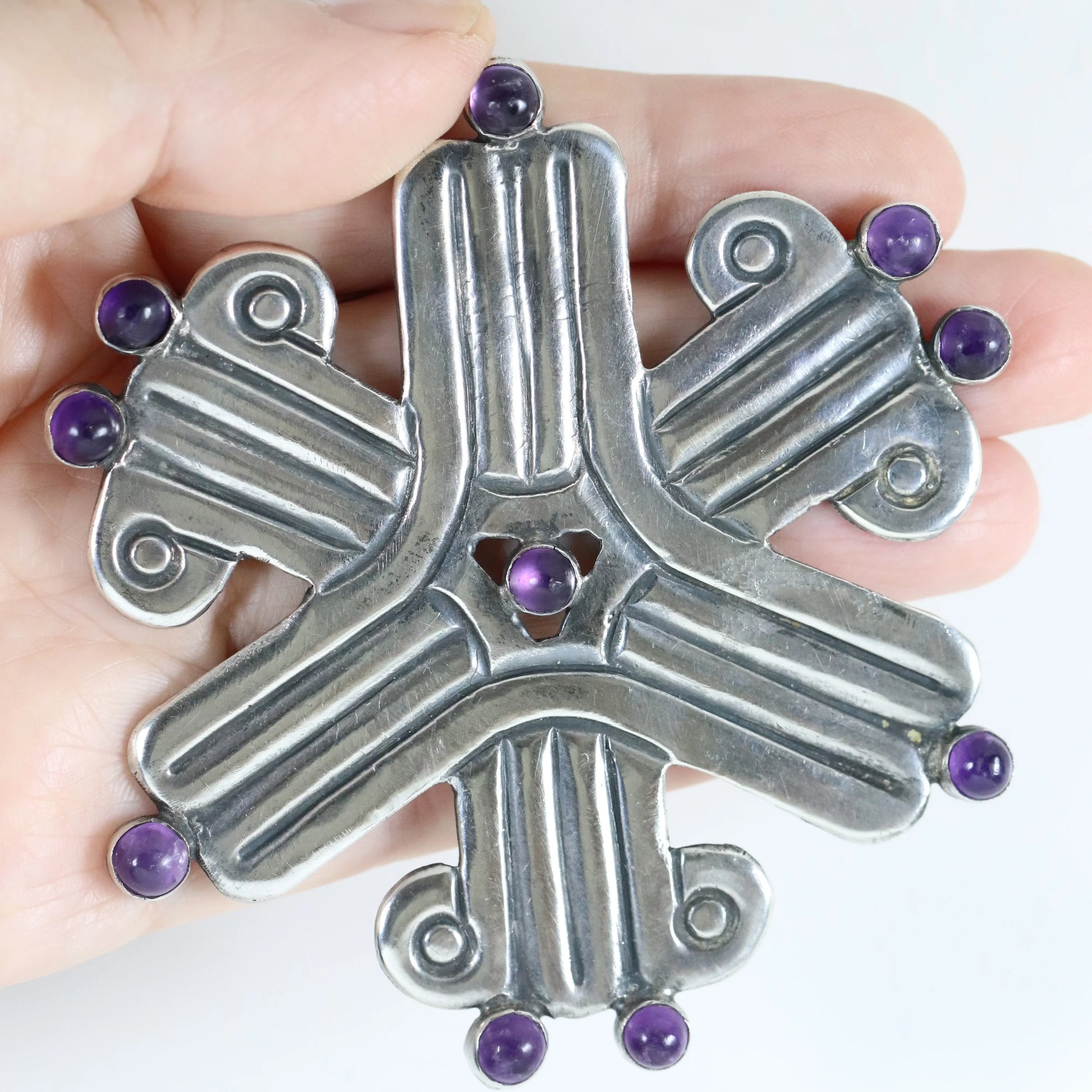 Vintage William Spratling Jewelry | William Spratling Amethyst Geometric Brooch Mexico - Carmel Fine Silver Jewelry