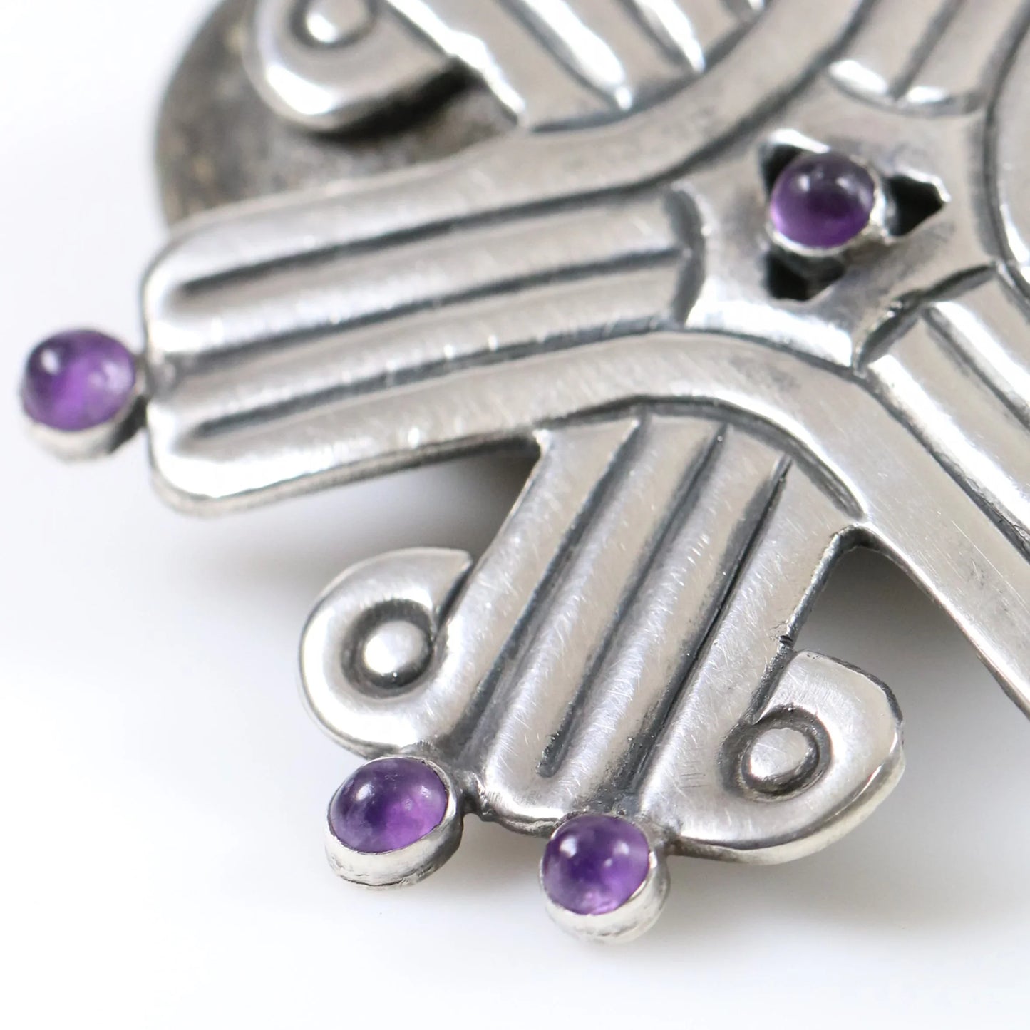 Vintage William Spratling Jewelry | William Spratling Amethyst Geometric Brooch Mexico - Carmel Fine Silver Jewelry