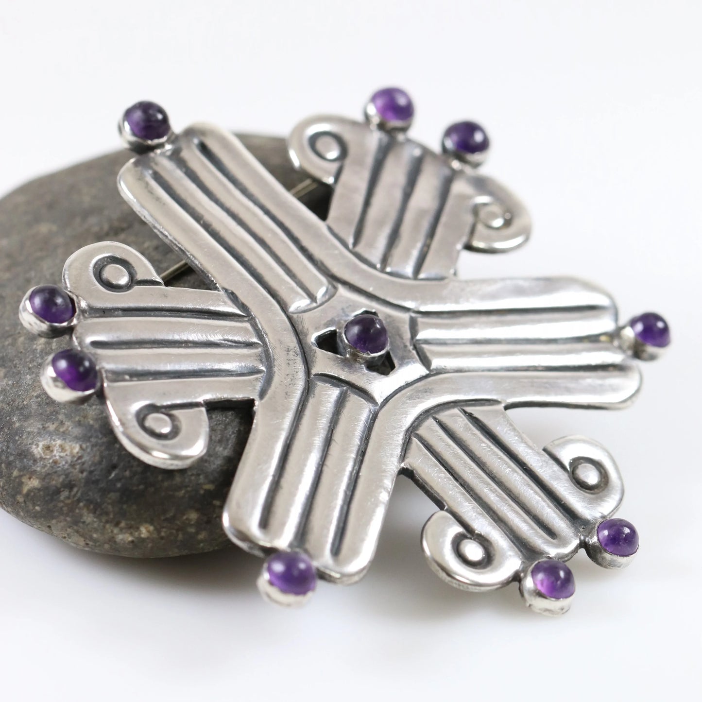 Vintage William Spratling Jewelry | William Spratling Amethyst Geometric Brooch Mexico - Carmel Fine Silver Jewelry