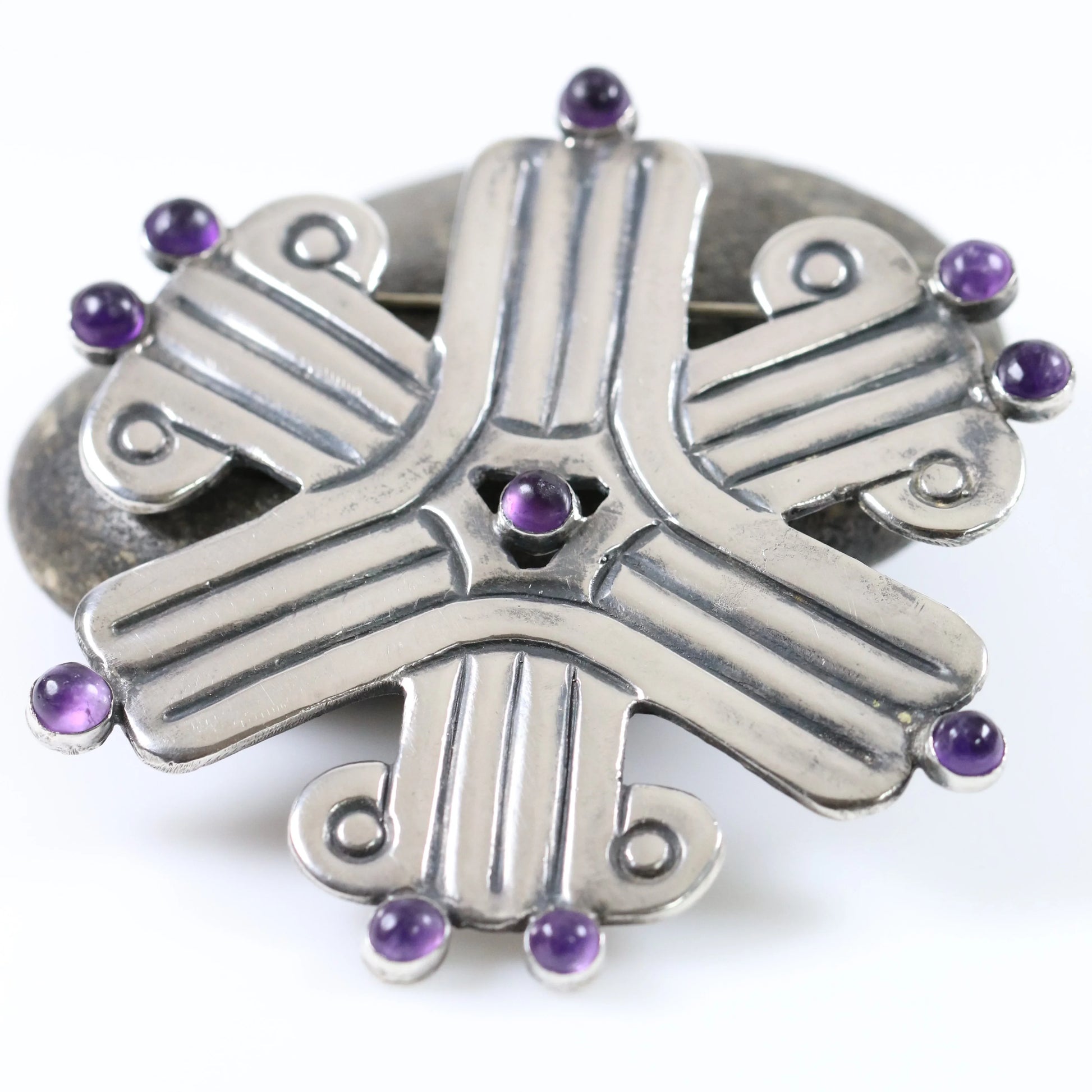 Vintage William Spratling Jewelry | William Spratling Amethyst Geometric Brooch Mexico - Carmel Fine Silver Jewelry