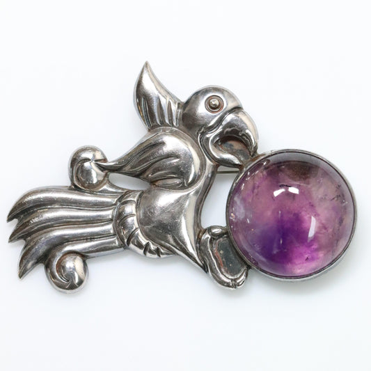 Vintage William Spratling Taxco Silver Mexican Jewelry | Amethyst Parrot Brooch - Carmel Fine Silver Jewelry