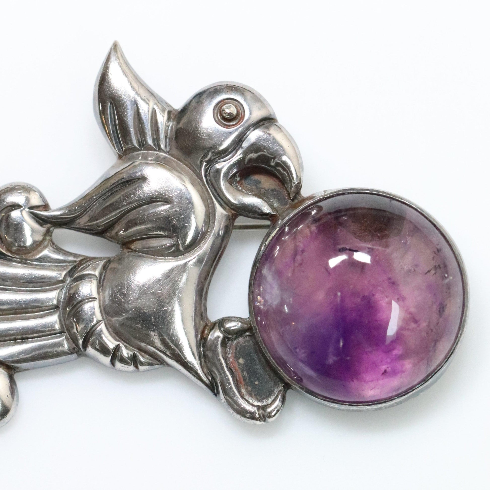 Vintage William Spratling Taxco Silver Mexican Jewelry | Amethyst Parrot Brooch - Carmel Fine Silver Jewelry