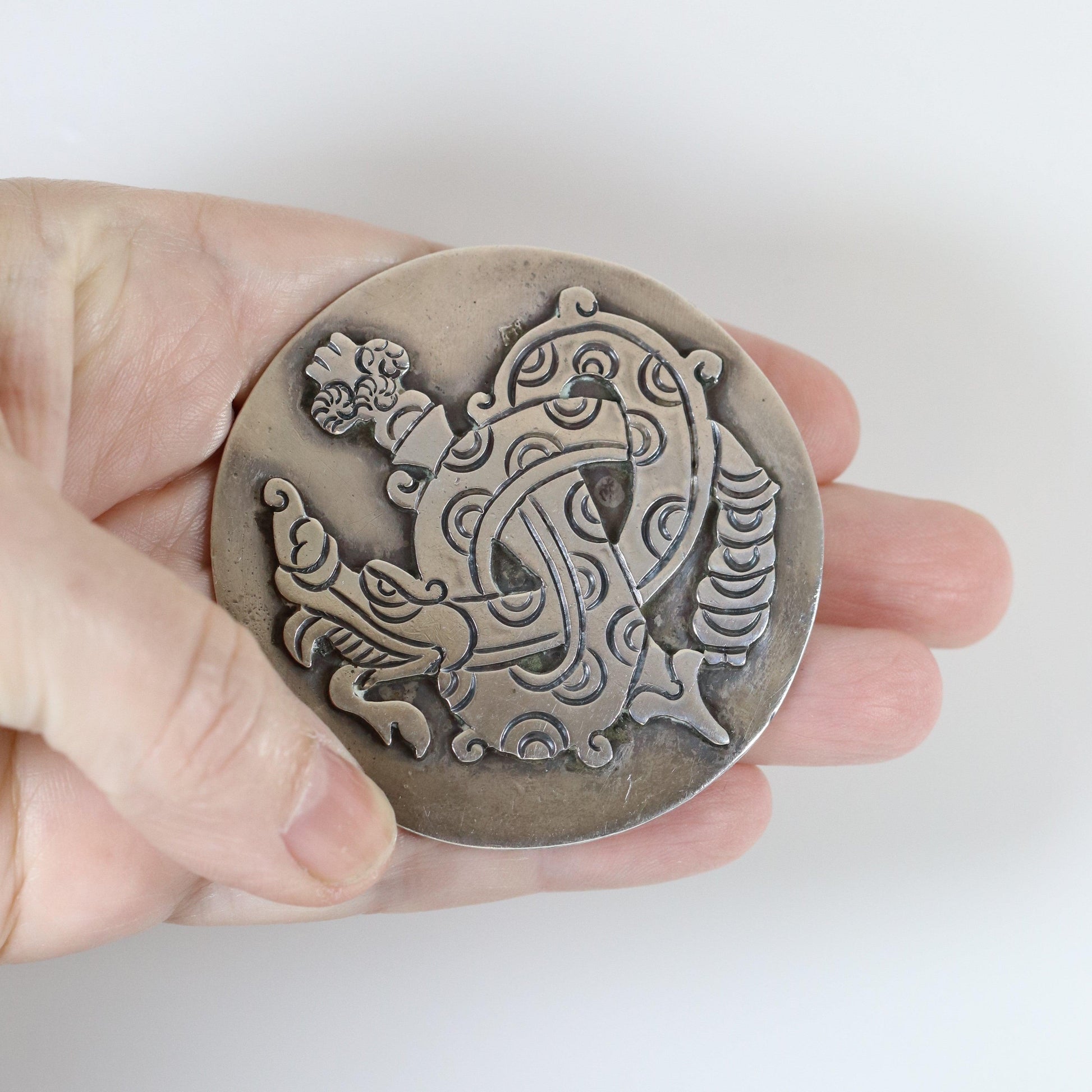 William Spratling Brooch | Taxco Quetzalcoatl Plumed Serpent Pin | Vintage 980 Sterling Silver Mexico - Carmel Fine Silver Jewelry