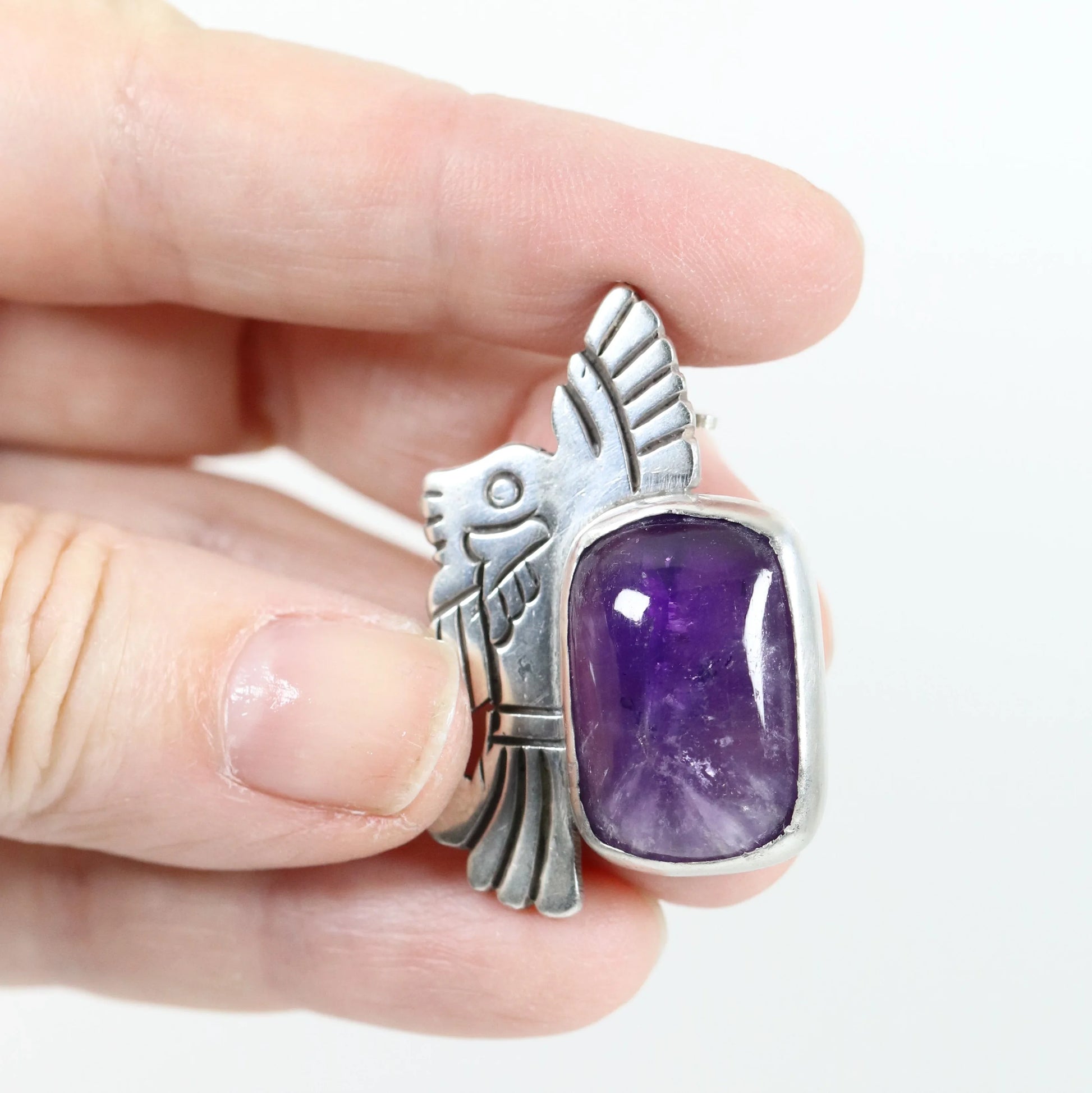 William Spratling Jewelry | Taxco Silver Amethyst Eagle Vintage Brooch - Carmel Fine Silver Jewelry