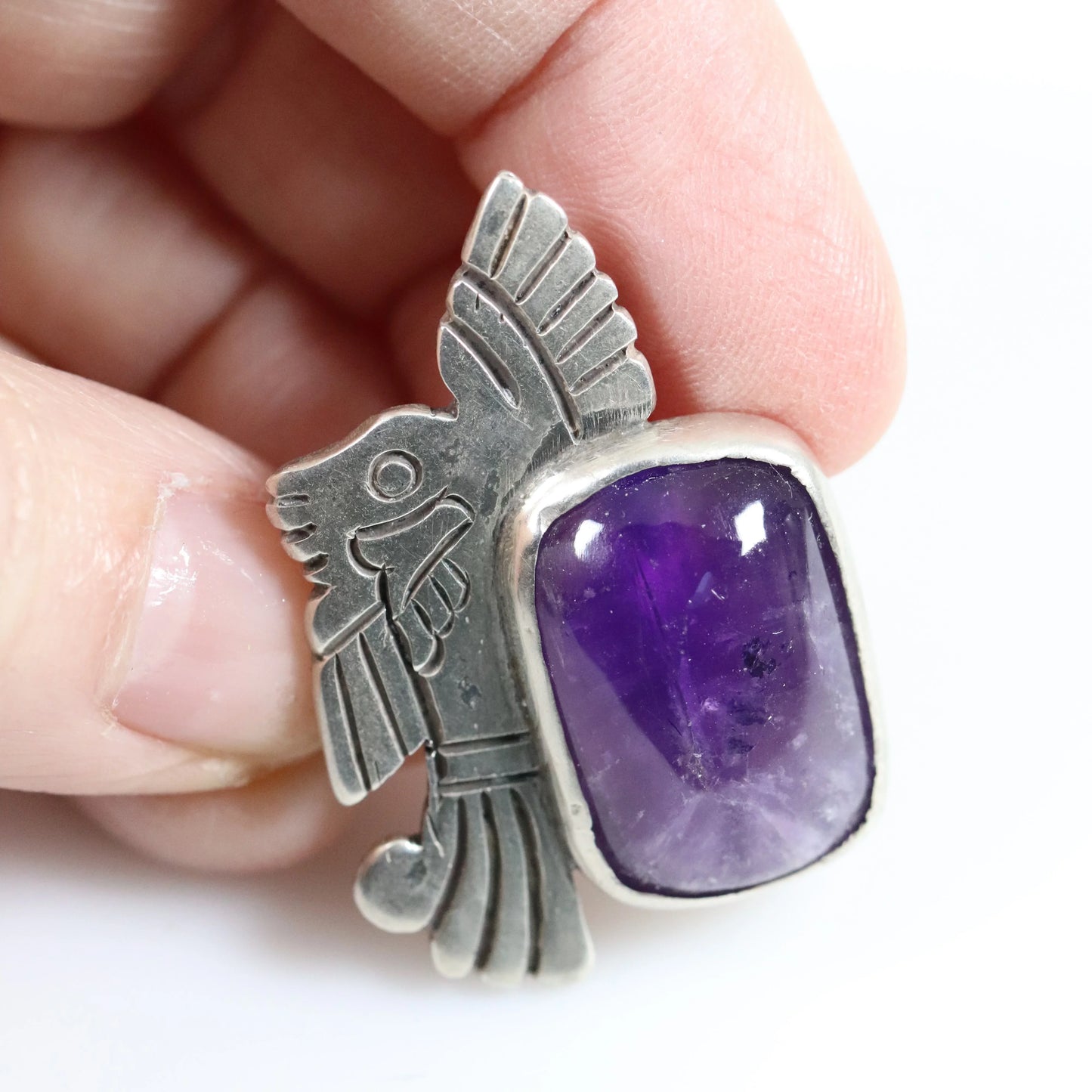 William Spratling Jewelry | Taxco Silver Amethyst Eagle Vintage Brooch - Carmel Fine Silver Jewelry
