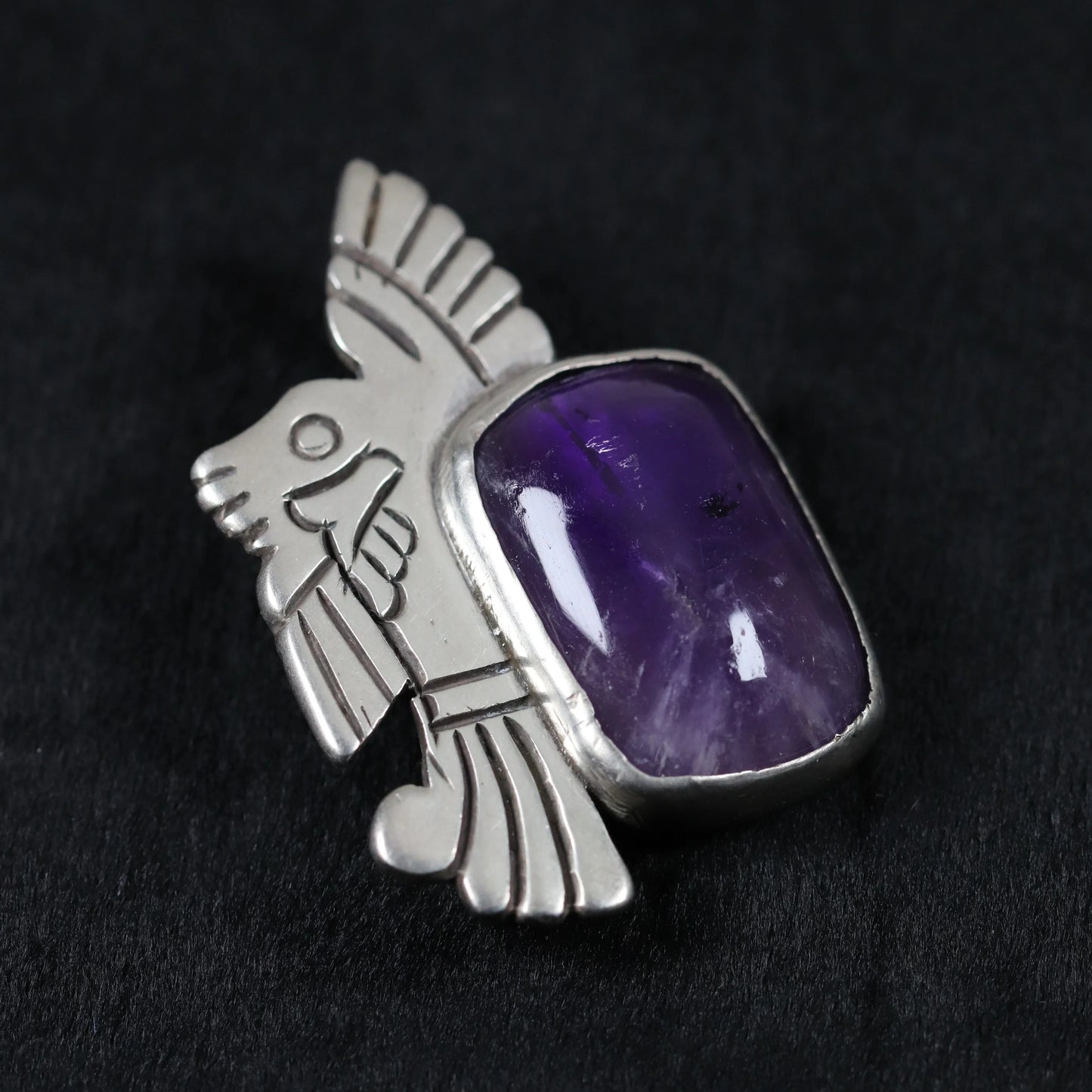 William Spratling Jewelry | Taxco Silver Amethyst Eagle Vintage Brooch - Carmel Fine Silver Jewelry