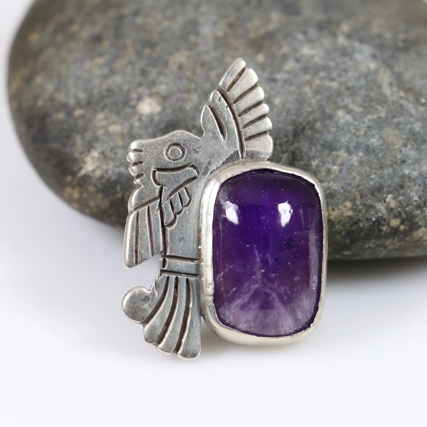 William Spratling Jewelry | Taxco Silver Amethyst Eagle Vintage Brooch - Carmel Fine Silver Jewelry