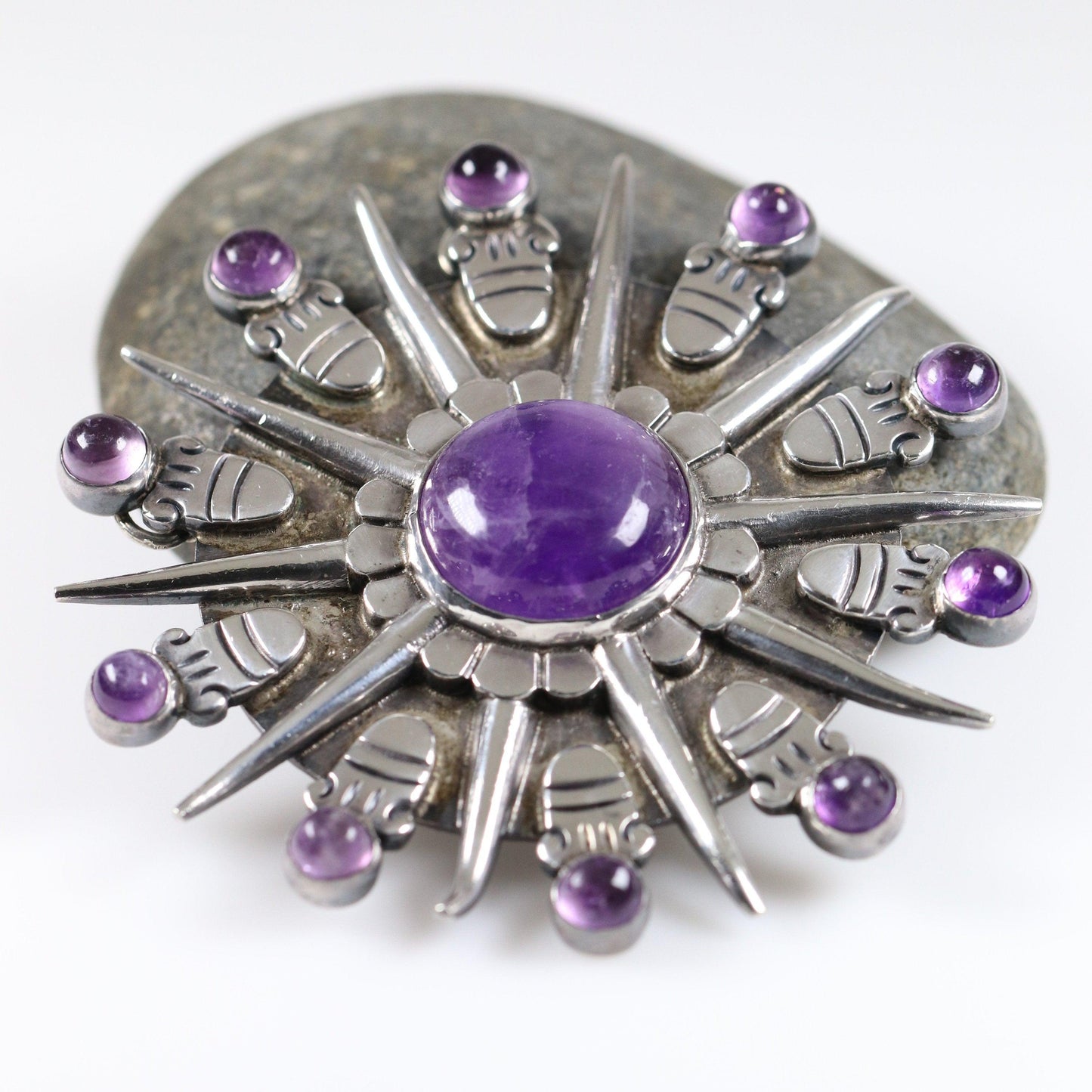 William Spratling Jewelry | Taxco Silver Sunburst Amethyst Vintage Necklace Pendant - Carmel Fine Silver Jewelry