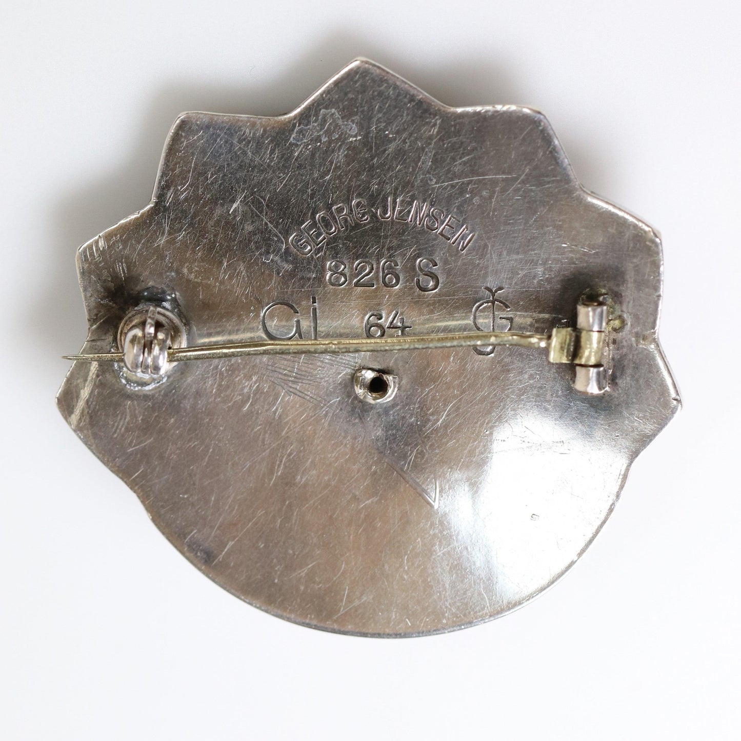 Georg Jensen Jewelry | Amber Chrysoprase Art Nouveau Silver Vintage Brooch 64 - Carmel Fine Silver Jewelry