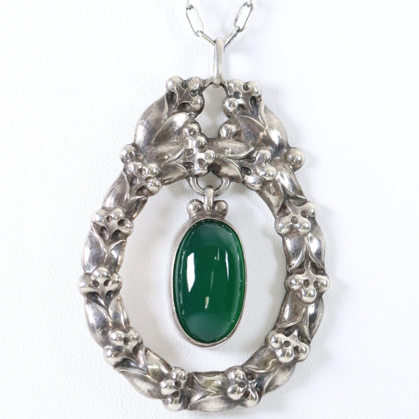 Georg Jensen Jewelry | Chrysoprase Art Nouveau Silver Vintage Necklace Pendant 20 - Carmel Fine Silver Jewelry