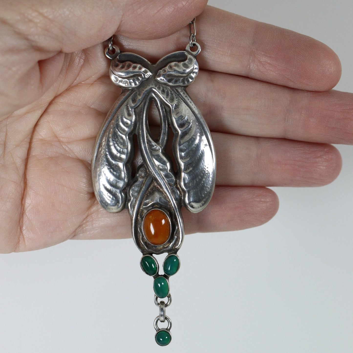 Georg Jensen Jewelry | Chrysorpase Amber Art Nouveau Silver Vintage Necklace 3 - Carmel Fine Silver Jewelry