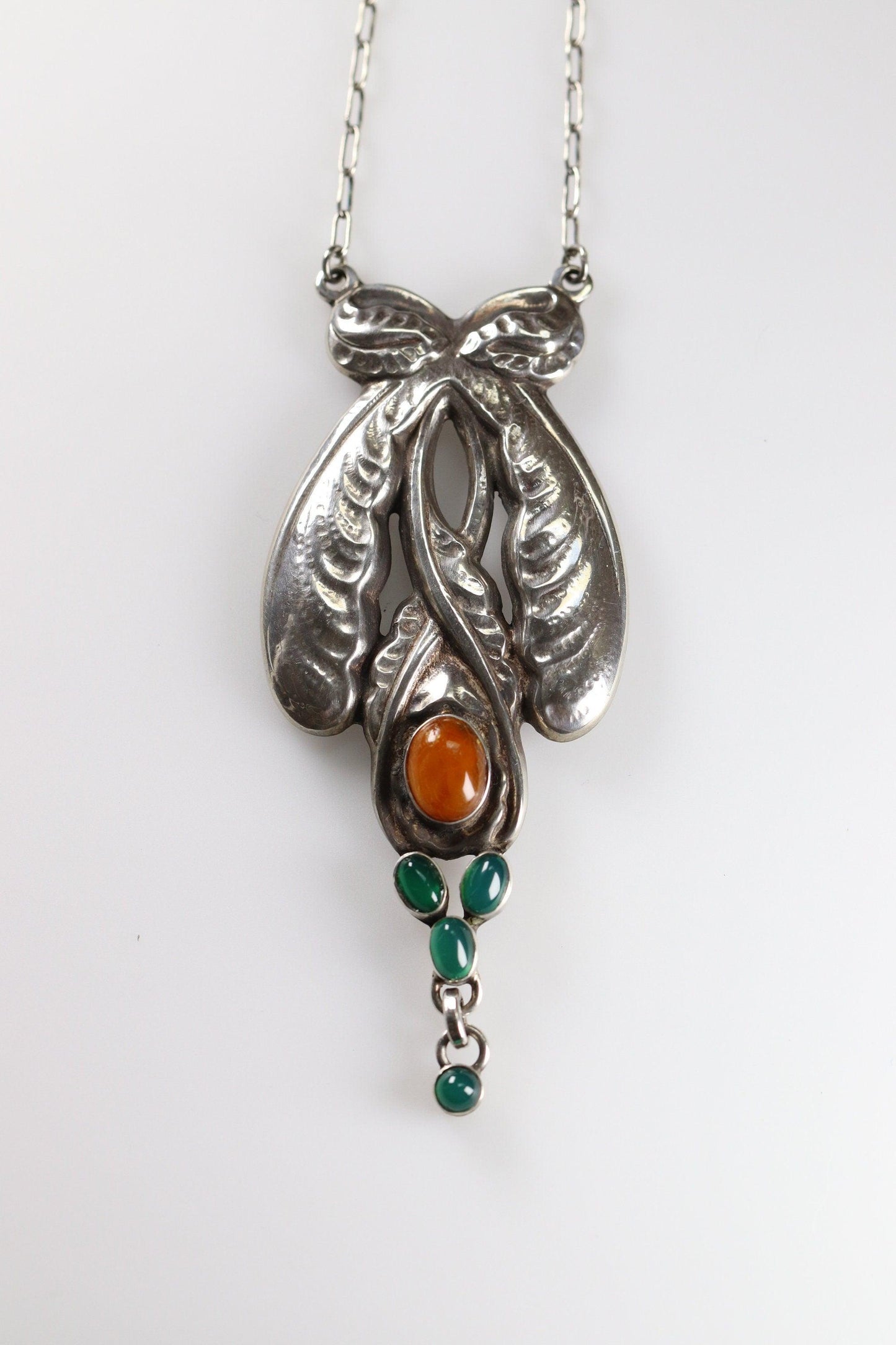 Georg Jensen Jewelry | Chrysorpase Amber Art Nouveau Silver Vintage Necklace 3 - Carmel Fine Silver Jewelry