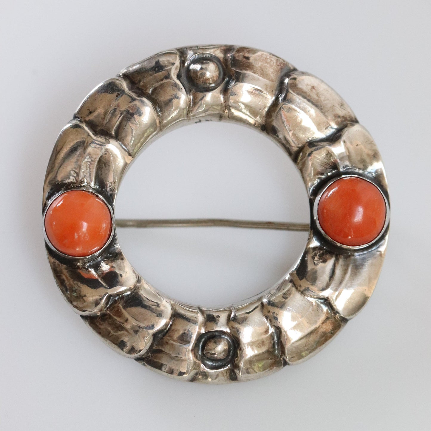 Georg Jensen Jewelry | Coral Art Nouveau Silver Vintage Brooch 49 - Carmel Fine Silver Jewelry