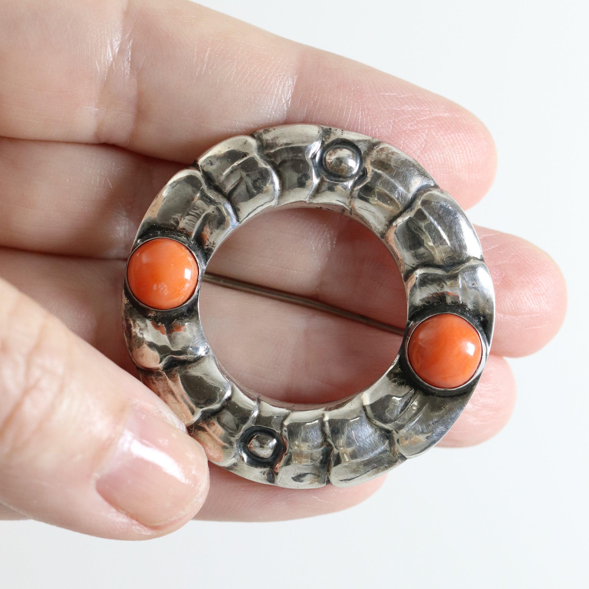 Georg Jensen Jewelry | Coral Art Nouveau Silver Vintage Brooch 49 - Carmel Fine Silver Jewelry