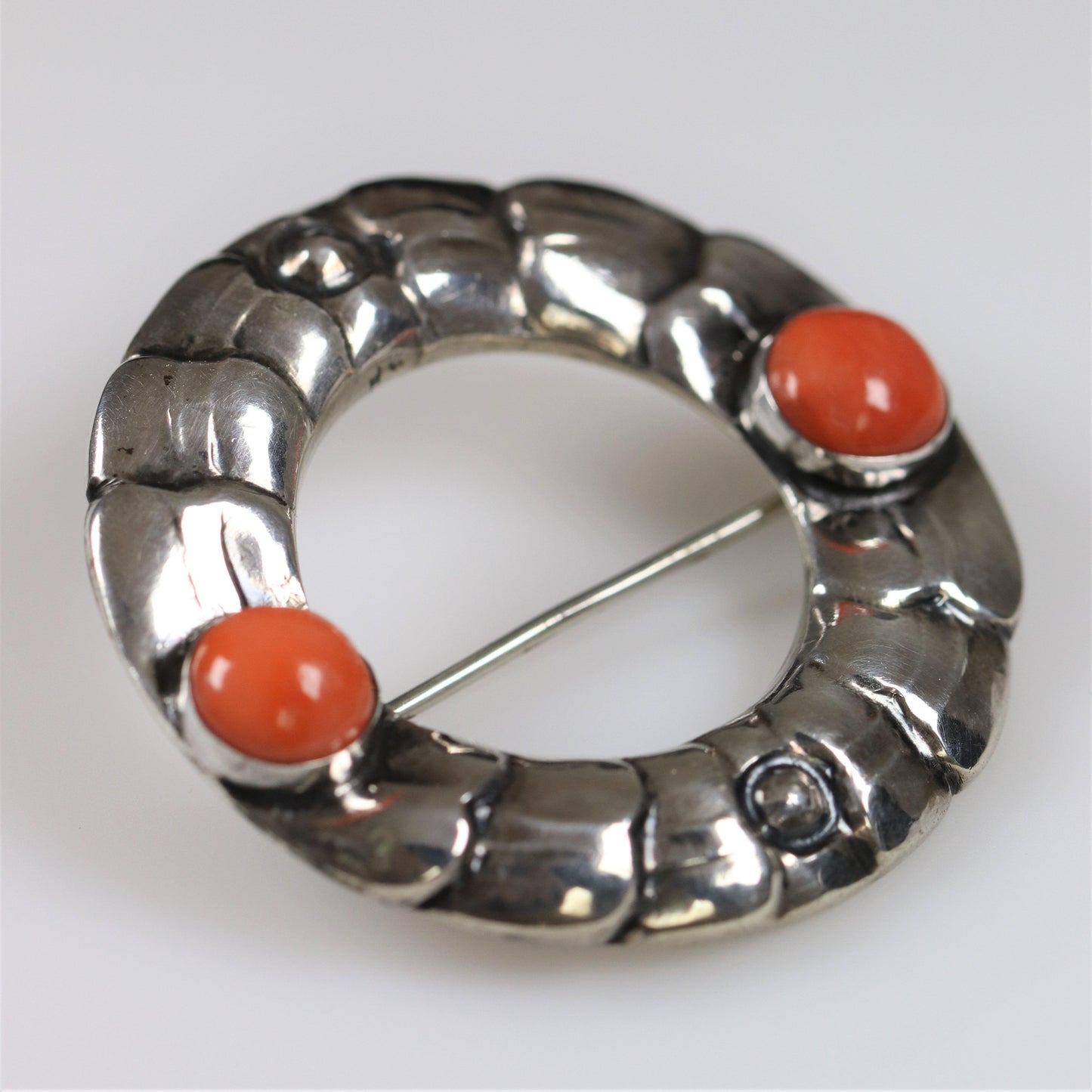 Georg Jensen Jewelry | Coral Art Nouveau Silver Vintage Brooch 49 - Carmel Fine Silver Jewelry