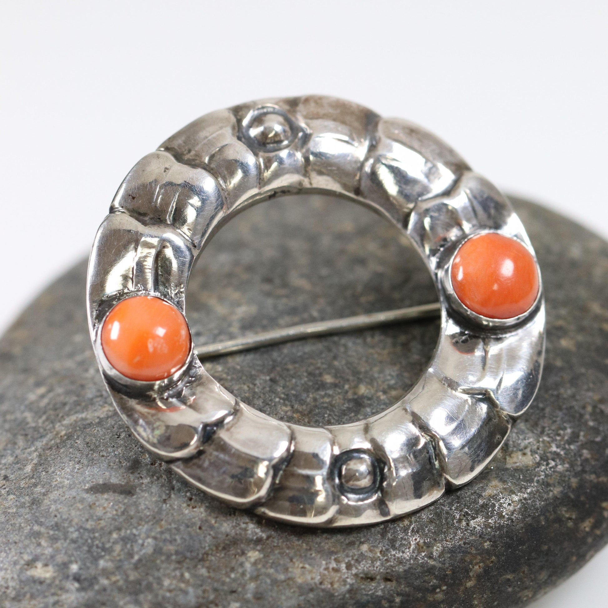 Georg Jensen Jewelry | Coral Art Nouveau Silver Vintage Brooch 49 - Carmel Fine Silver Jewelry