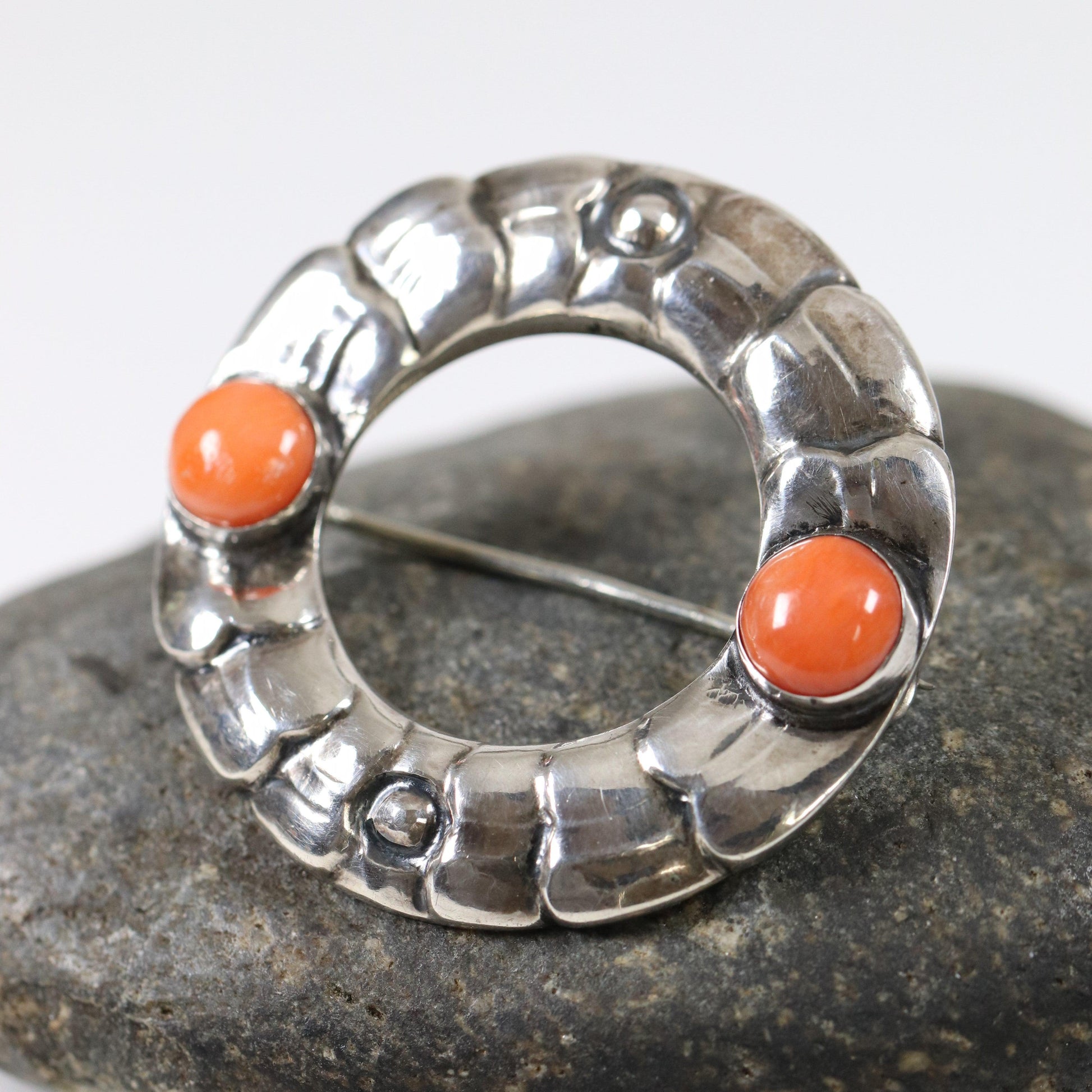 Georg Jensen Jewelry | Coral Art Nouveau Silver Vintage Brooch 49 - Carmel Fine Silver Jewelry