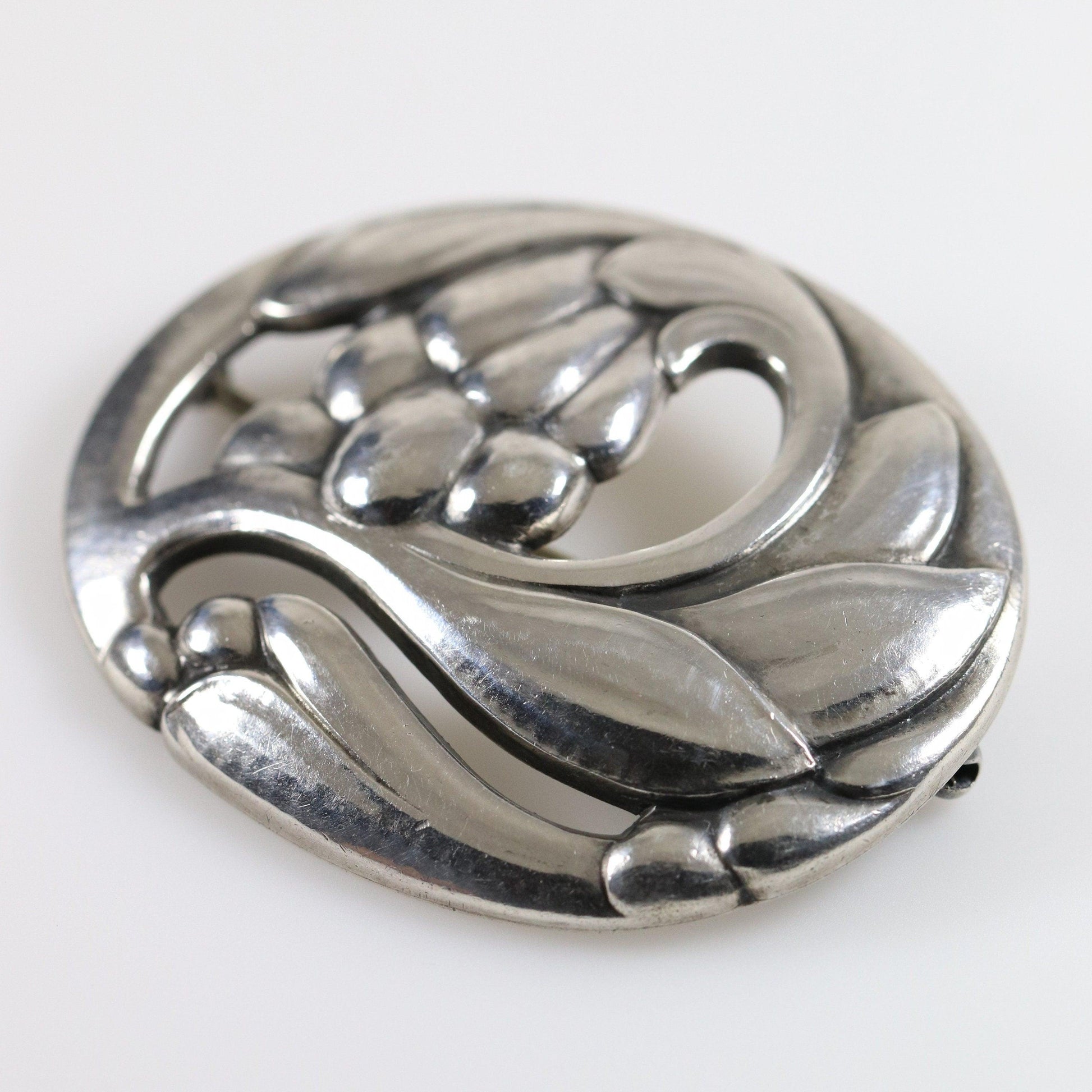 Georg Jensen Jewelry | Foliate Ginger Blossom Art Nouveau Silver Vintage Brooch 65 - Carmel Fine Silver Jewelry