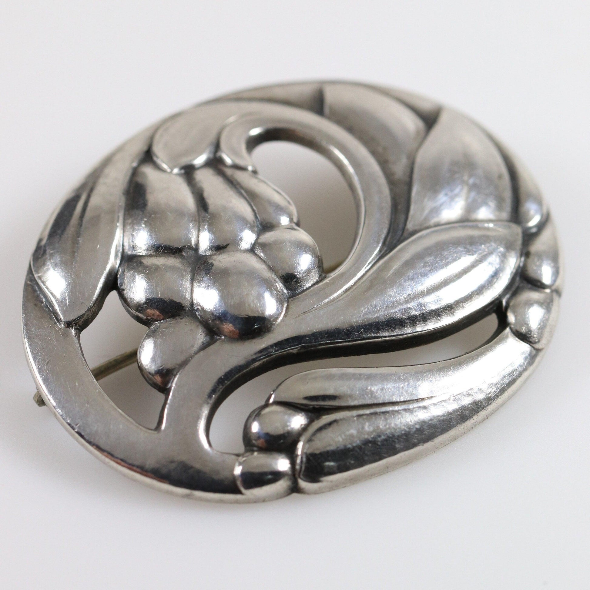 Georg Jensen Jewelry | Foliate Ginger Blossom Art Nouveau Silver Vintage Brooch 65 - Carmel Fine Silver Jewelry