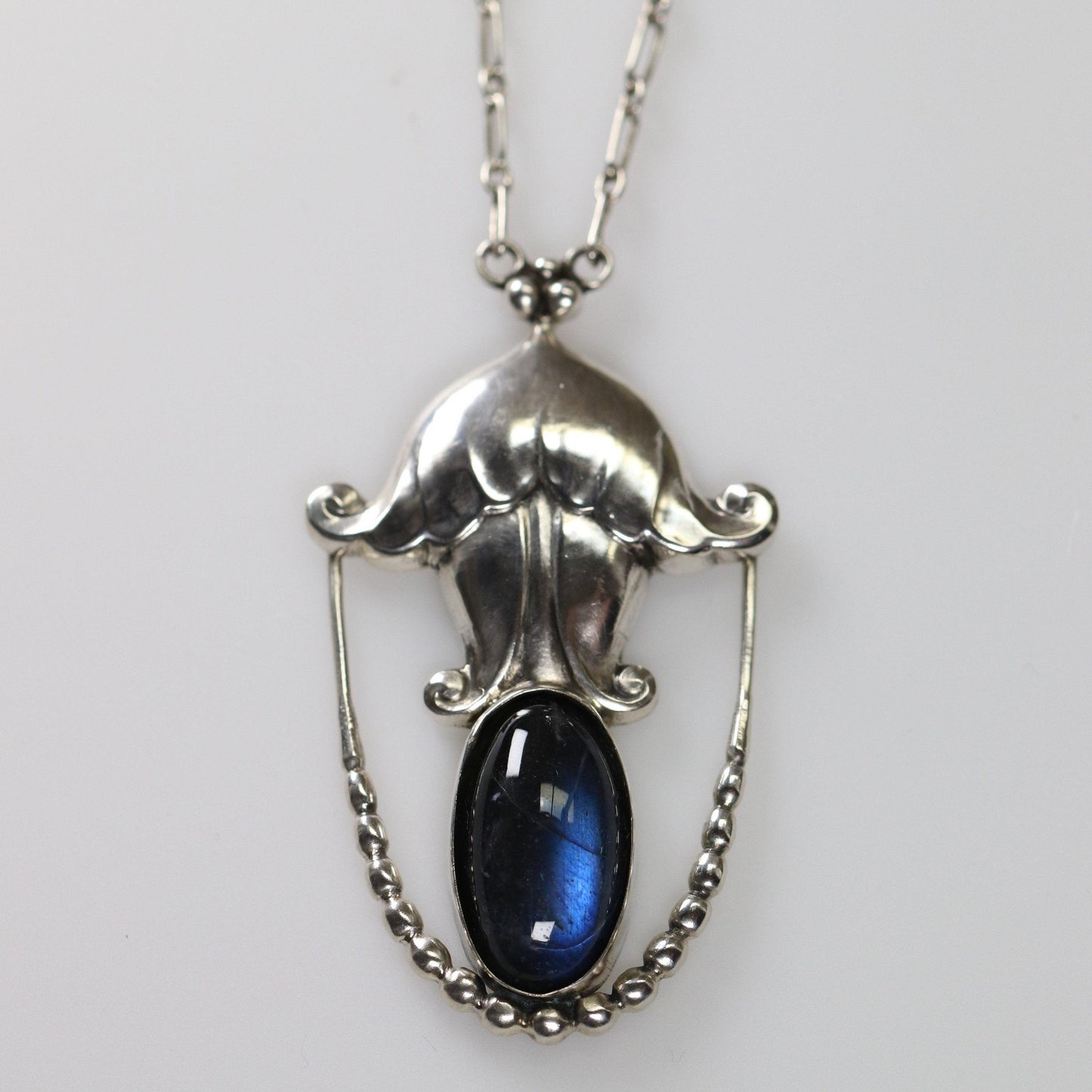 Georg Jensen Jewelry | Labradorite Art Nouveau Silver Vintage Necklace Pendant 42 - Carmel Fine Silver Jewelry