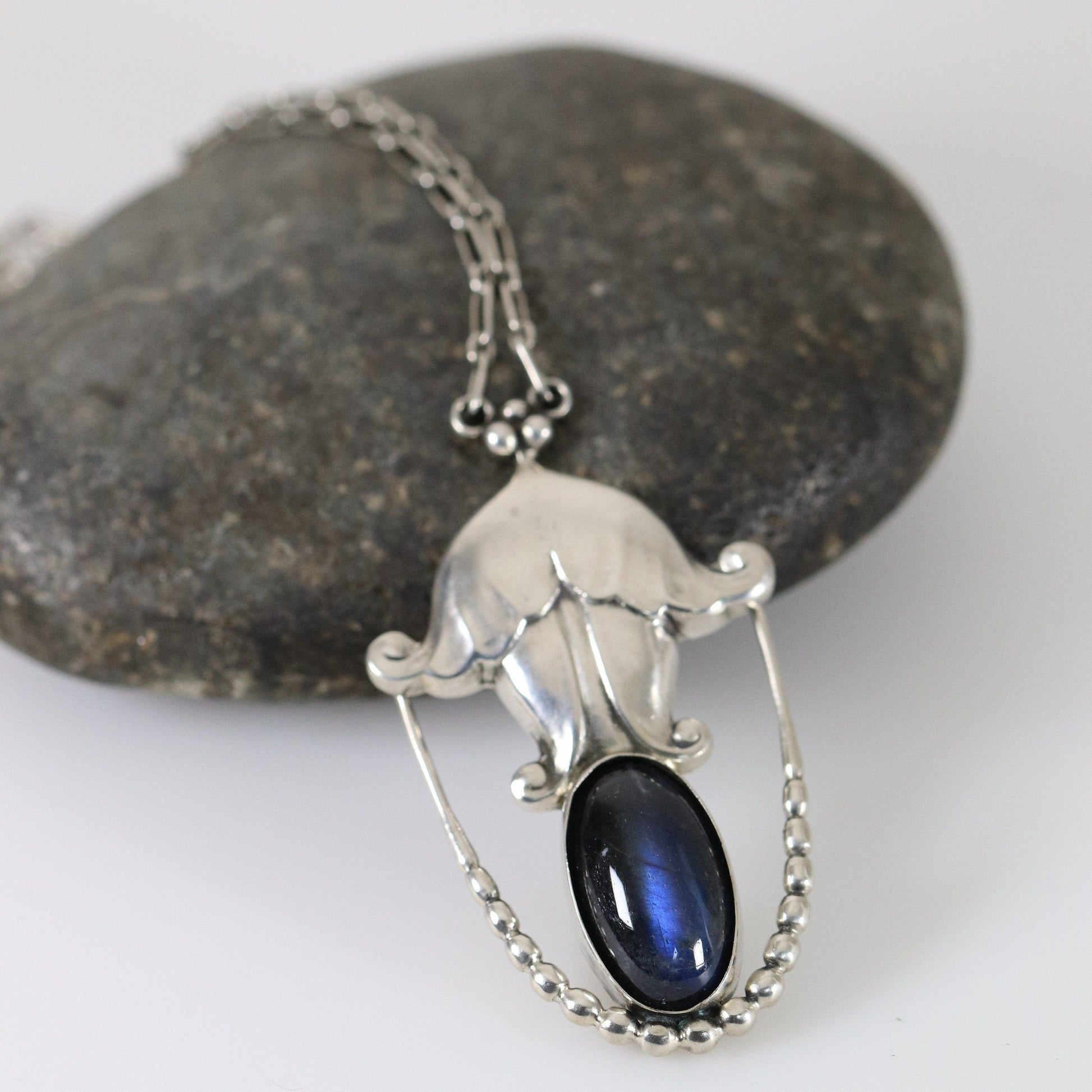 Georg Jensen Jewelry | Labradorite Art Nouveau Silver Vintage Necklace Pendant 42 - Carmel Fine Silver Jewelry