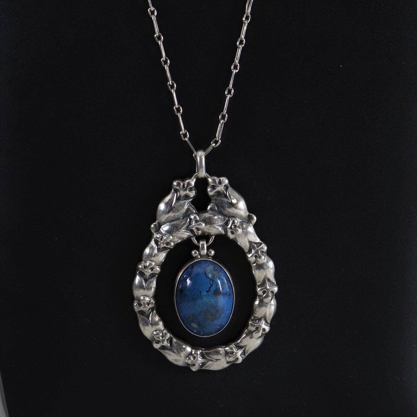 Georg Jensen Jewelry | Lapis Lazuli Art Nouveau Silver Vintage Necklace Pendant 20 - Carmel Fine Silver Jewelry