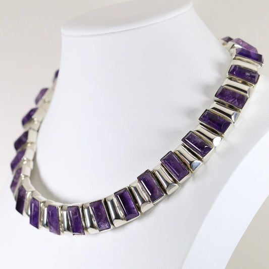 Antonio Pineda Necklace | Taxco Mid-Century Modernist Amethyst | Vintage 970 Sterling Silver Mexico - Carmel FSJ