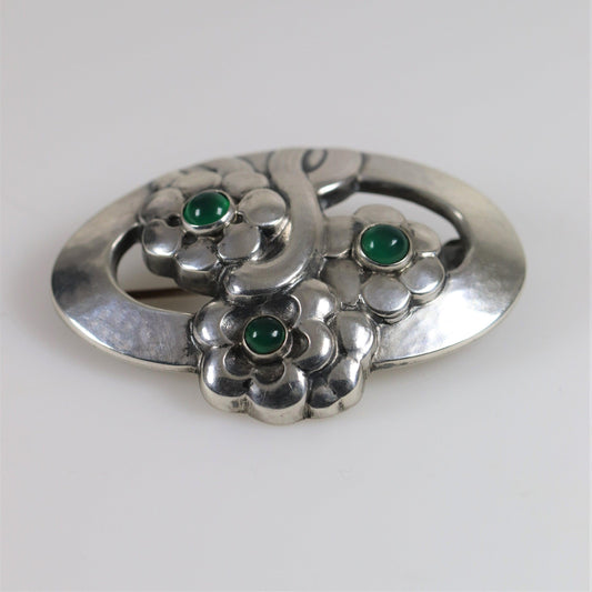 SOLD OUT: Georg Jensen Jewelry | Chrysoprase Flower Art Nouveau Silver Vintage Brooch 28 - Carmel FSJ