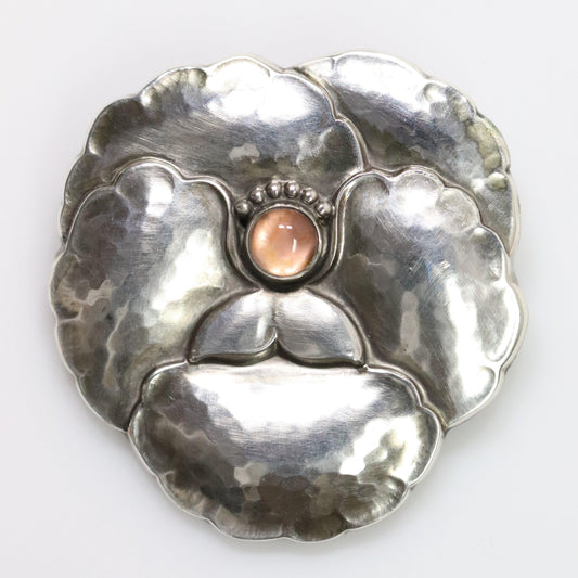 SOLD OUT: Georg Jensen Jewelry | Pink Moonstone Pansy Art Nouveau Silver Vintage Brooch 113 - Carmel FSJ
